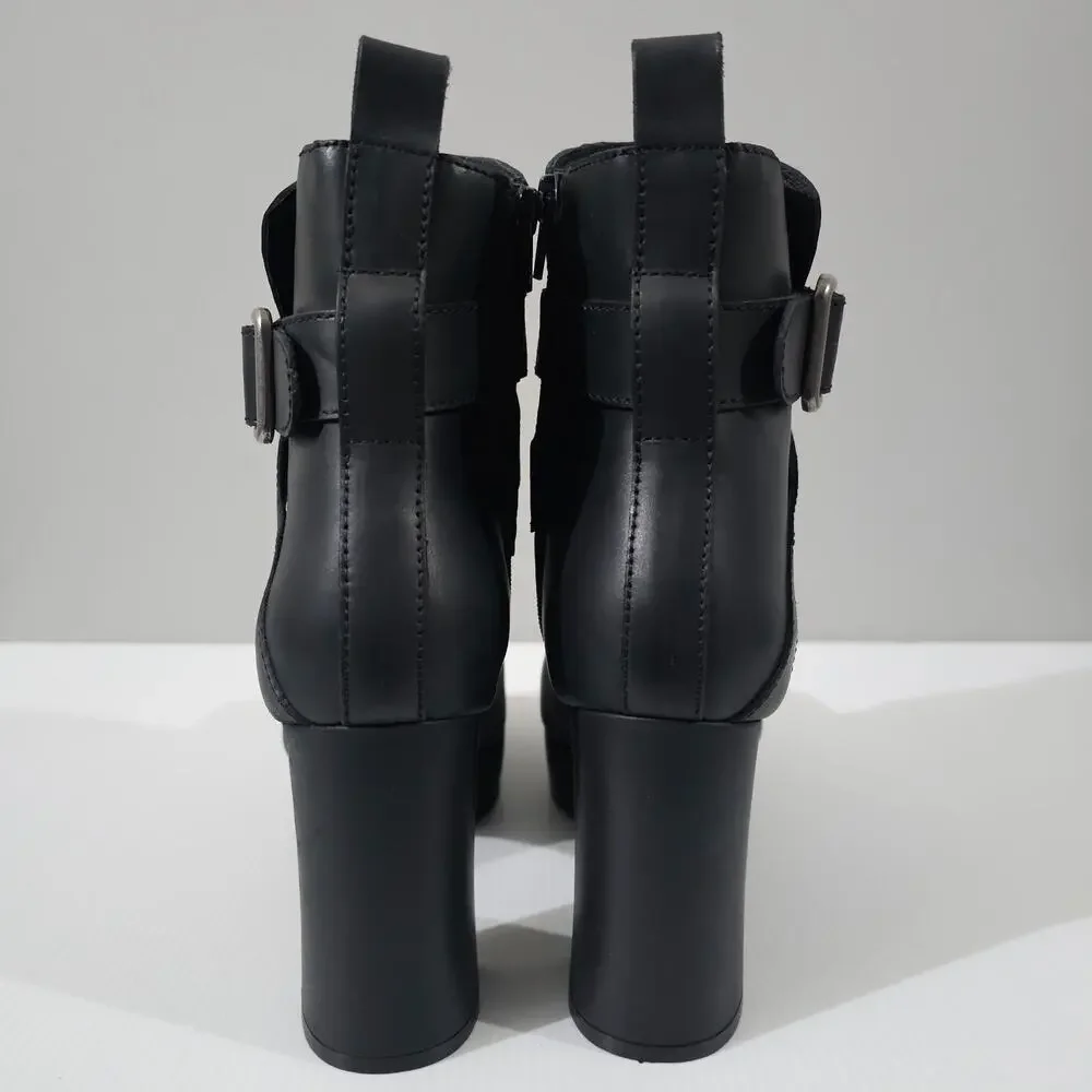 Jeffrey Campbell Amuse Ankle Boot Womens 10 Black Leather Platform High Heel